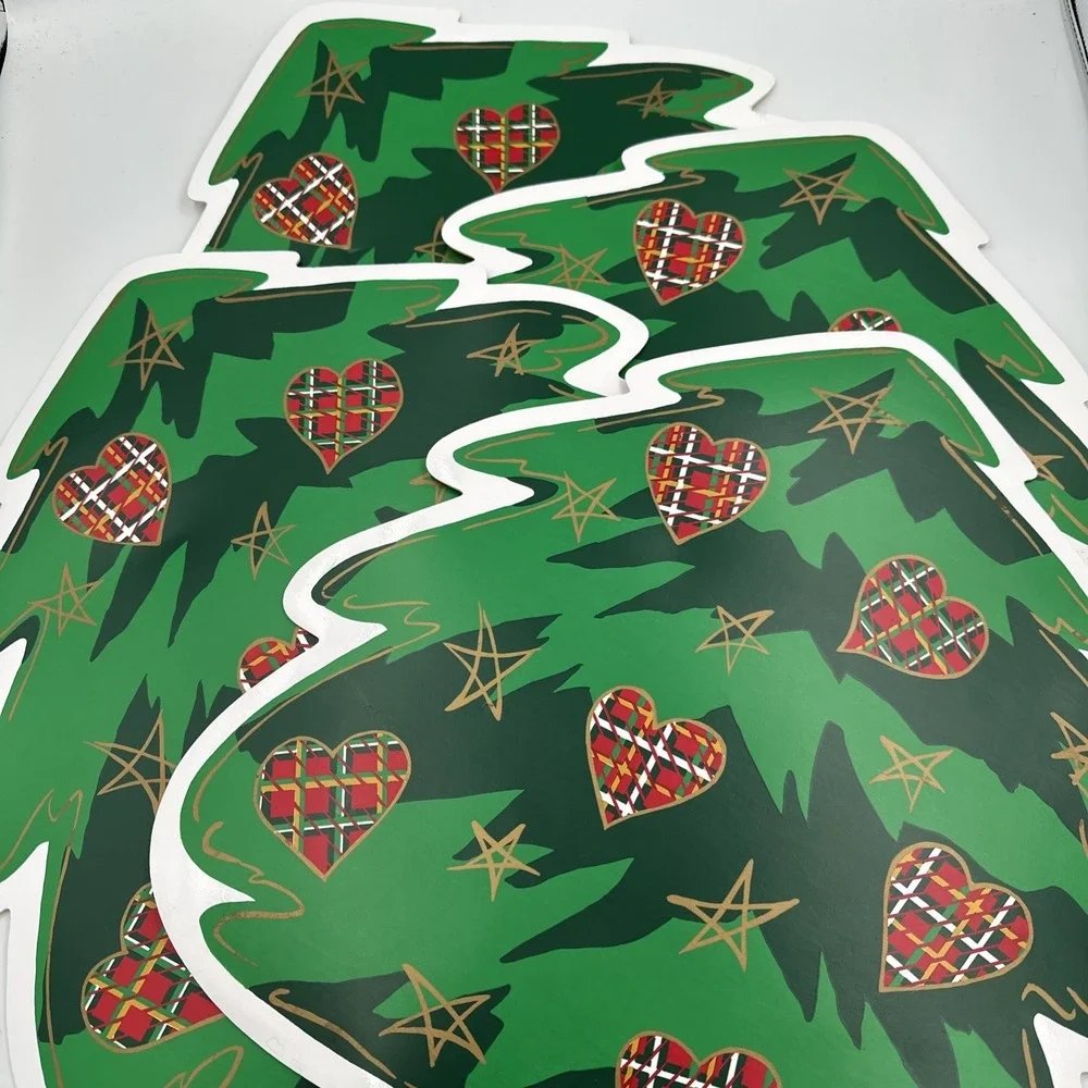 Set of 4 Vintage Trim a Home Vinyl Placemats Christmas Tree Hearts Stars Holiday